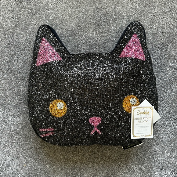 Sparkles Home Halloween Black Cat Rhinestone Pillow NWT - Picture 1 of 4